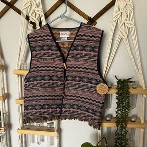 Vintage Vest, Tribal Pattern, Pastels (Size L)